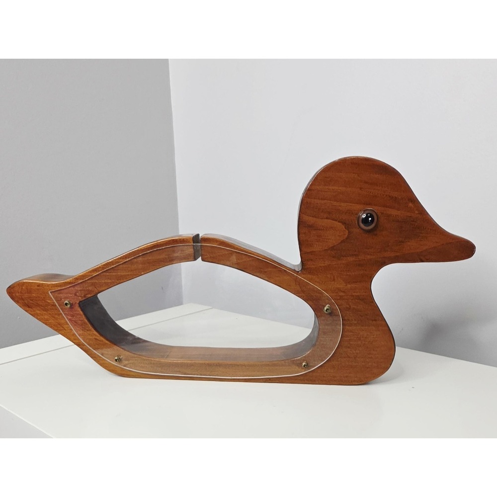 Vintage 1980s Handcrafted Wooden Duck Loonie Coin Bank